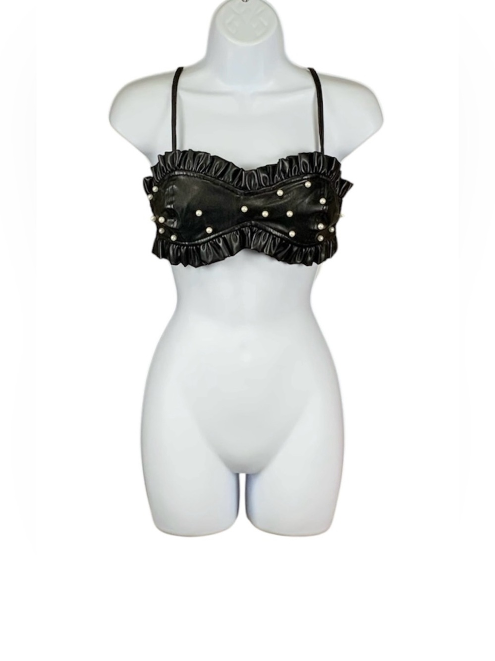 Boohoo Black Faux Leather Bralette Top